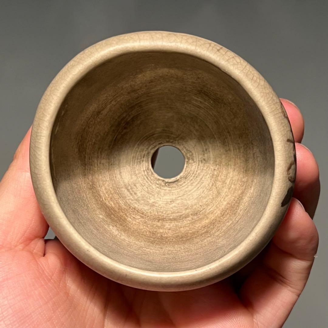 684.是好 五彩花鳥丸鉢 盆栽鉢 植木鉢 7.7*4.7cm