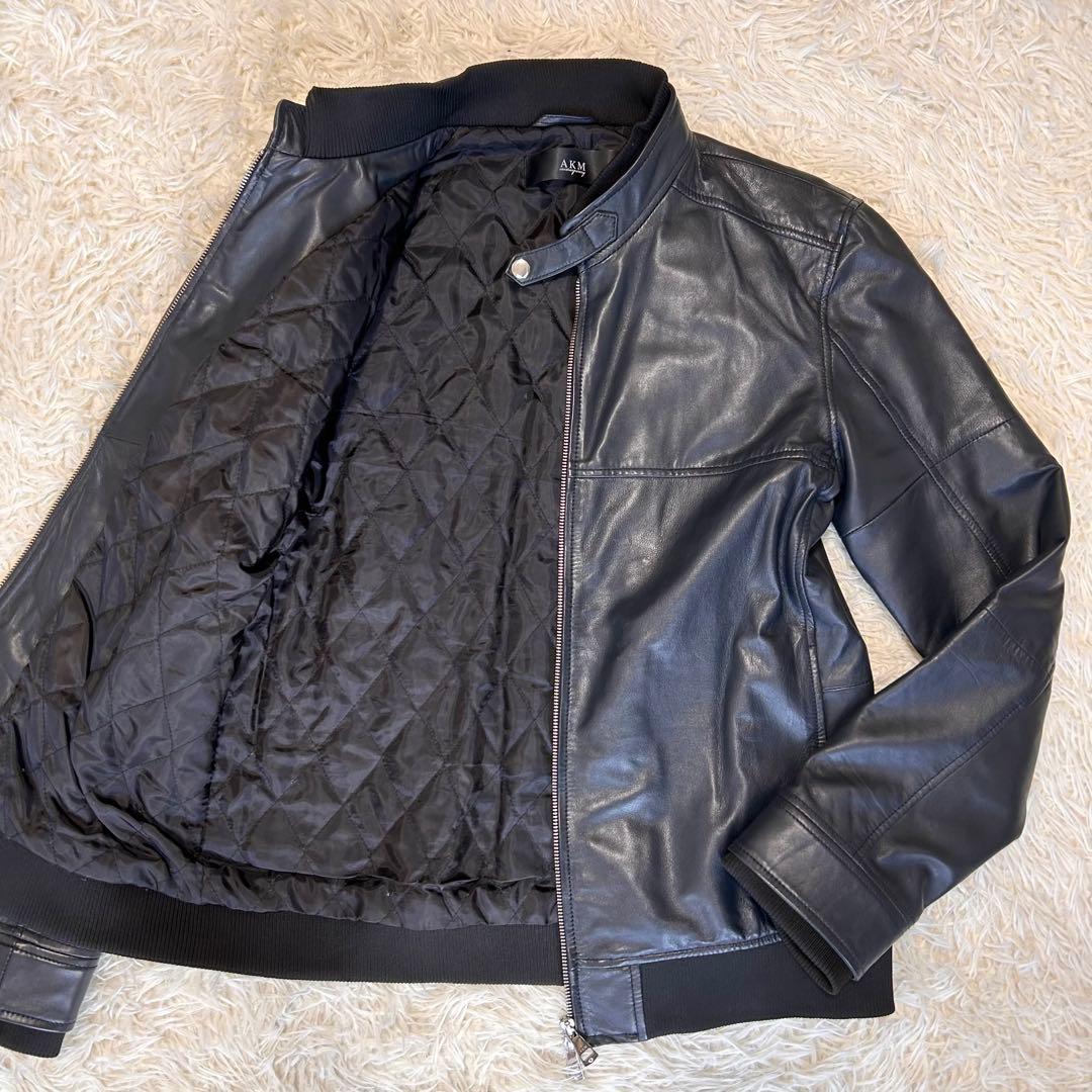 ✨美品✨AKM レザー　シングルライダースジャケット黒XL AKM エイケイエム 19AW STRONG W-RIDERS 中綿入りラムレザーライダース