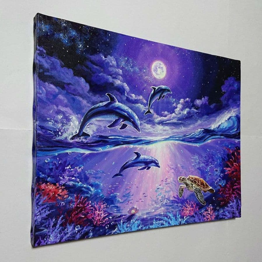 美しい月夜の海】アクリル画 F6 風景画 絵画 動物画 海の絵 - メルカリ