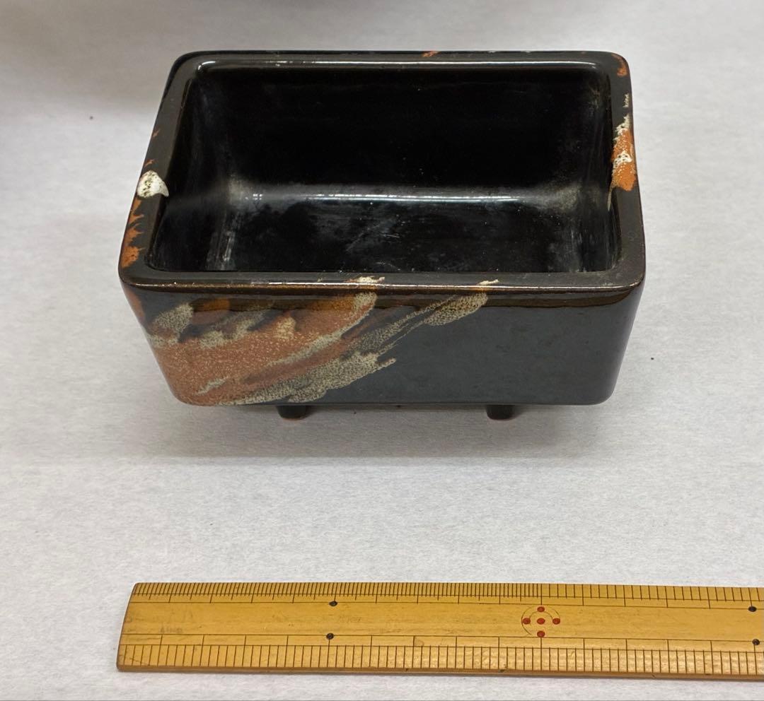 長方形の水盤　花器　花入れ　コンポート 信楽焼 水盤 花器 10号 青 ガラス 長角 曲げ 陶器 池坊 嵯峨御流