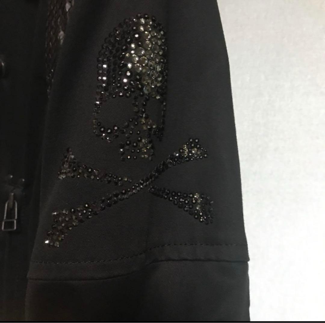 ROEN 10SS袖スカルスワロスネークレザー切替コットンライダースジャケット