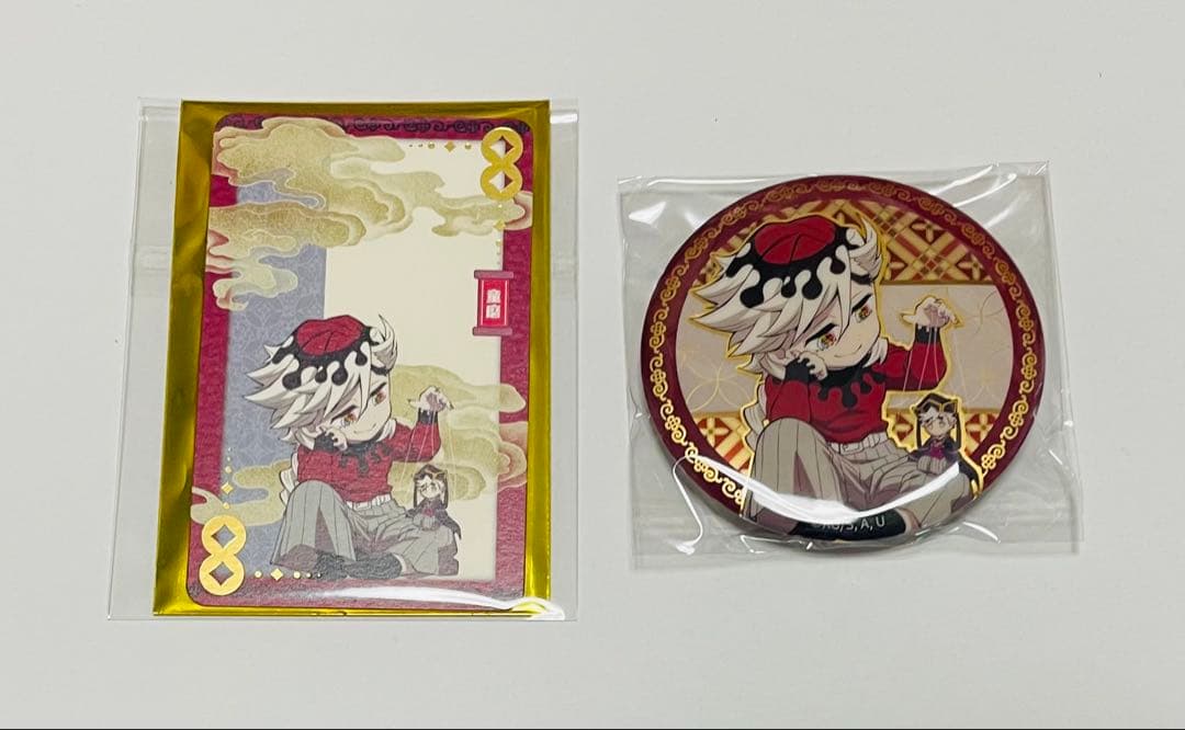 鬼滅の刃 非遺シリーズ 童磨 缶バッジ チェキ風ブロマイドカード 2点