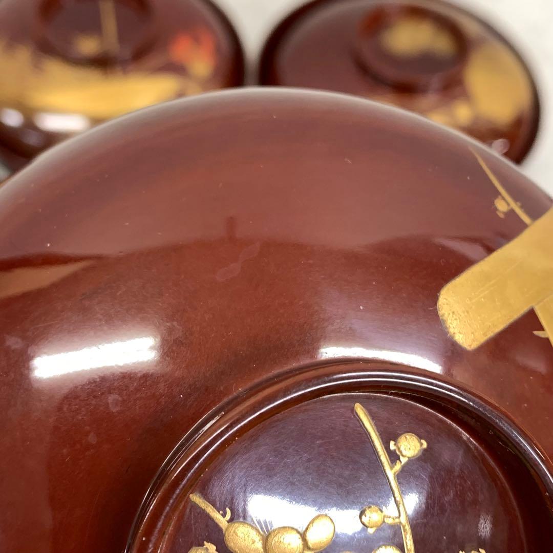 吸物椀 5客 絵変わり 塗り 溜絵 正月 賀正 金彩 汁椀 雑 C