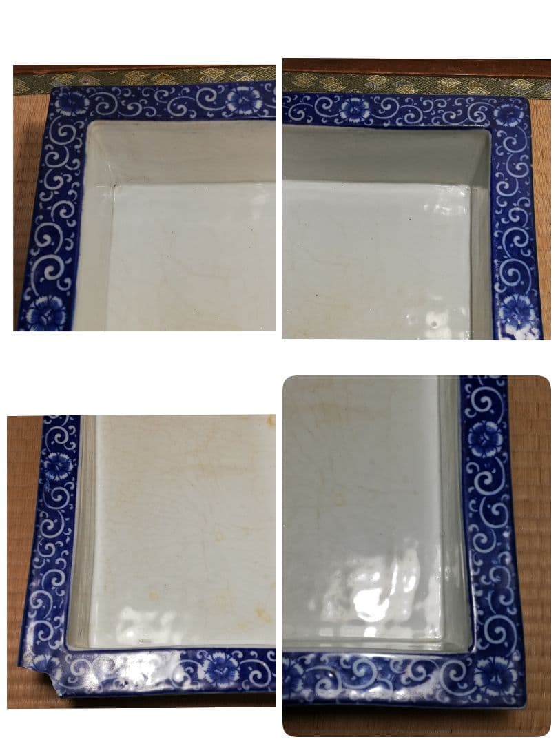 伊万里焼 染付波千鳥文足付水盤 金魚鉢 盆栽鉢 植木鉢 花器 有田焼 骨董 水槽