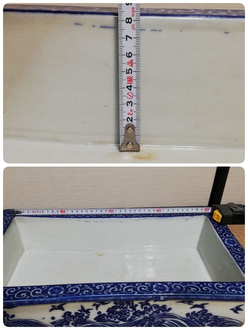 伊万里焼 染付波千鳥文足付水盤 金魚鉢 盆栽鉢 植木鉢 花器 有田焼 骨董 水槽