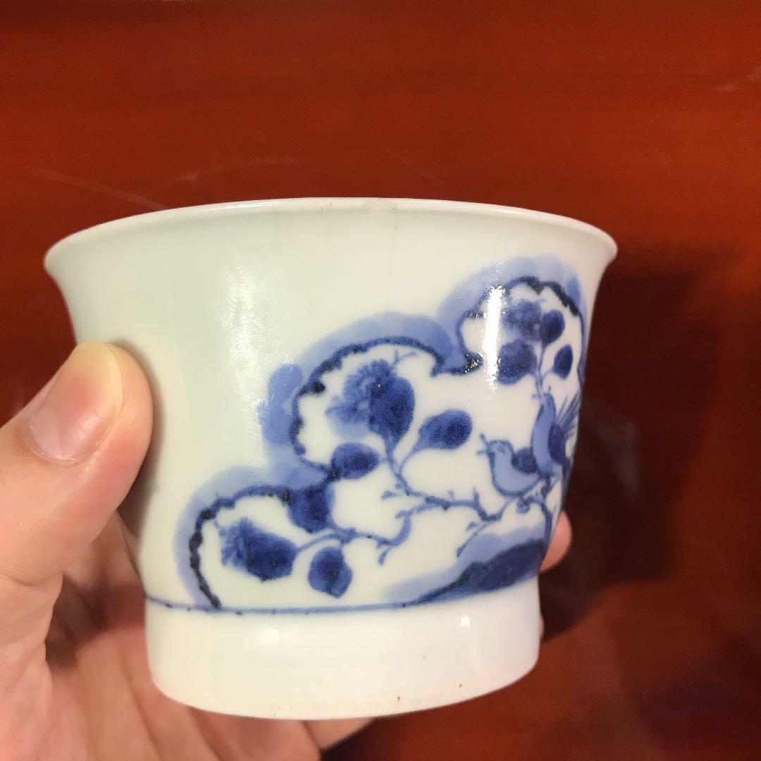 古伊万里蕎麦猪口そばちょく双鳥そばちょこ伊万里染め付け染付民藝民芸