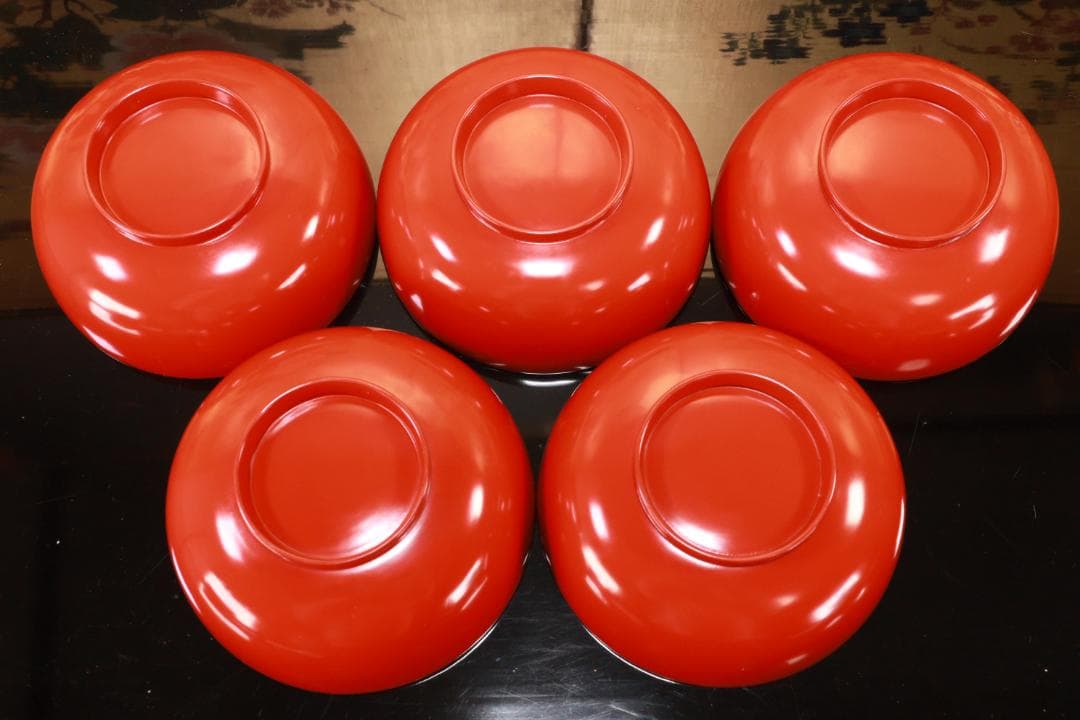 時代漆器 輪島塗 四君子蒔絵 吸物椀 五客 木製 BJ120