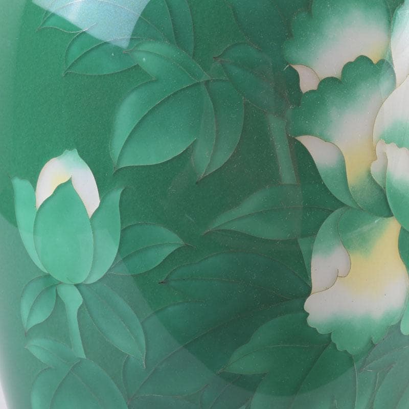 七宝焼 緑釉 牡丹文 花瓶 唐木台付 V 9324 花瓶 陶芸