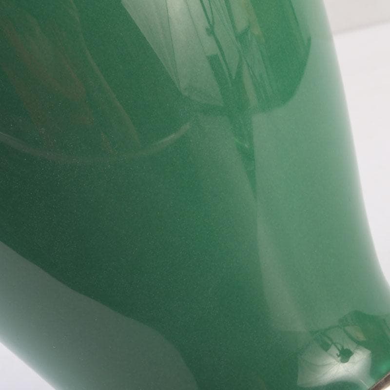 七宝焼 緑釉 牡丹文 花瓶 唐木台付 V 9324