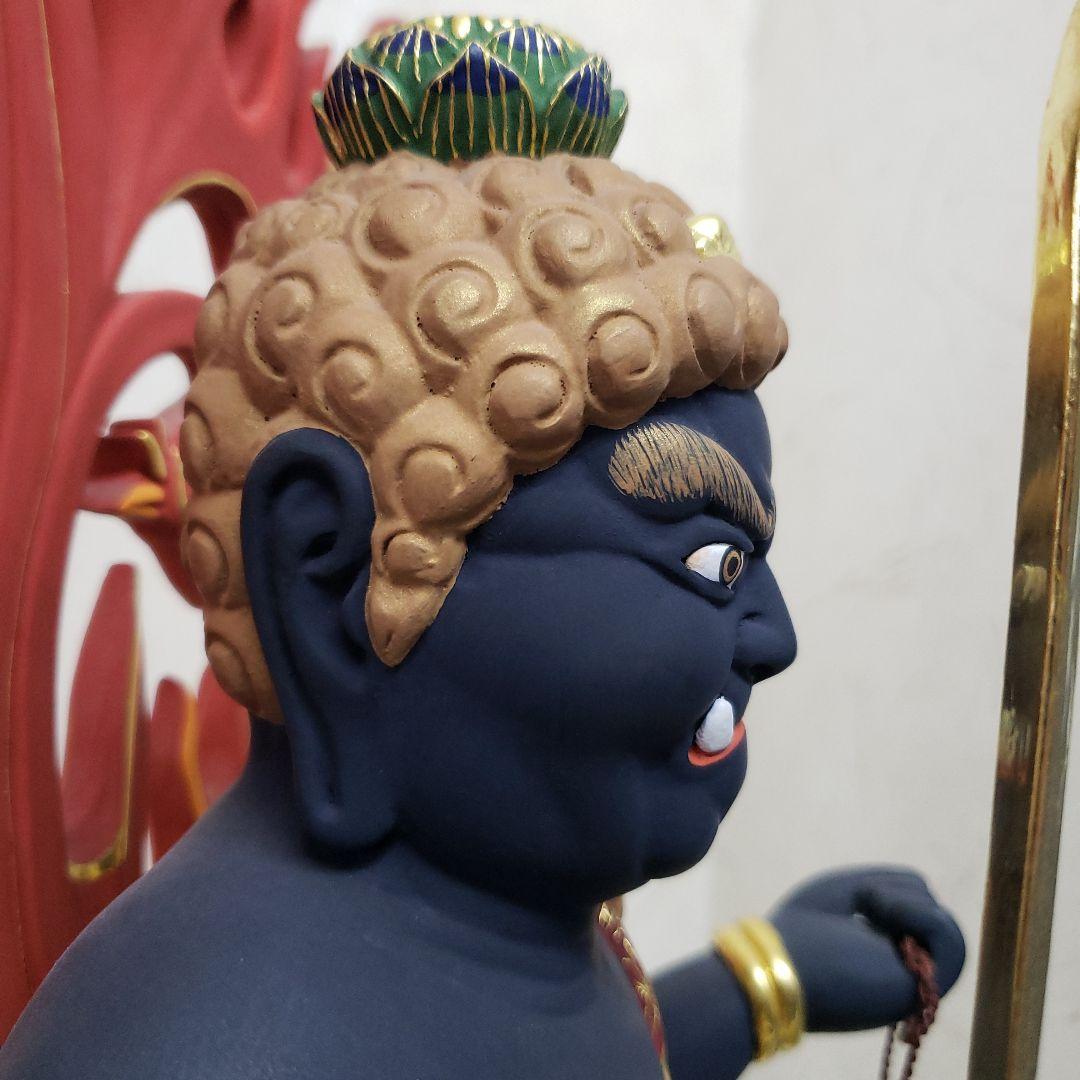 Bフライデー蔵出し特価希少台座極彩色錐金 不動明王半跏像7寸楠材高さ