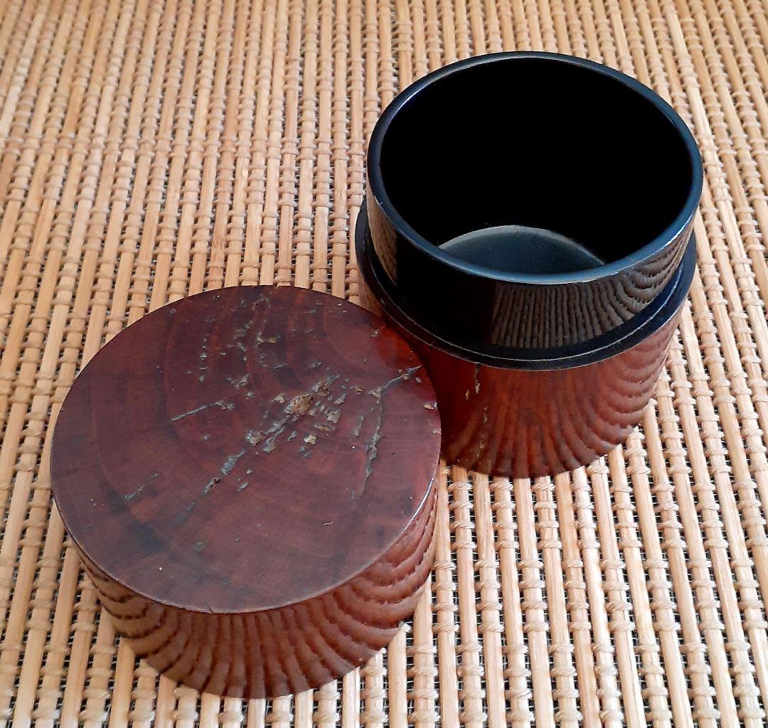 三越売立てシール付【塗師戸澤左近】造栂木地中次伝世時代箱茶道具茶入