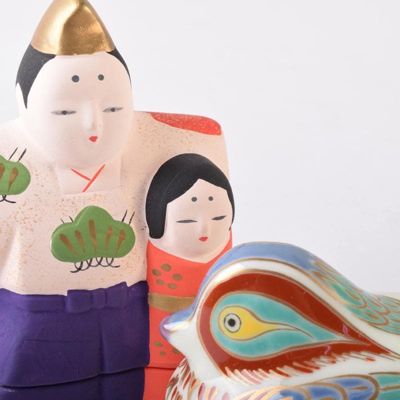 茶道具　楽山作　立雛他　干支　水鳥など　色絵香合　6点まとめて　N　8222