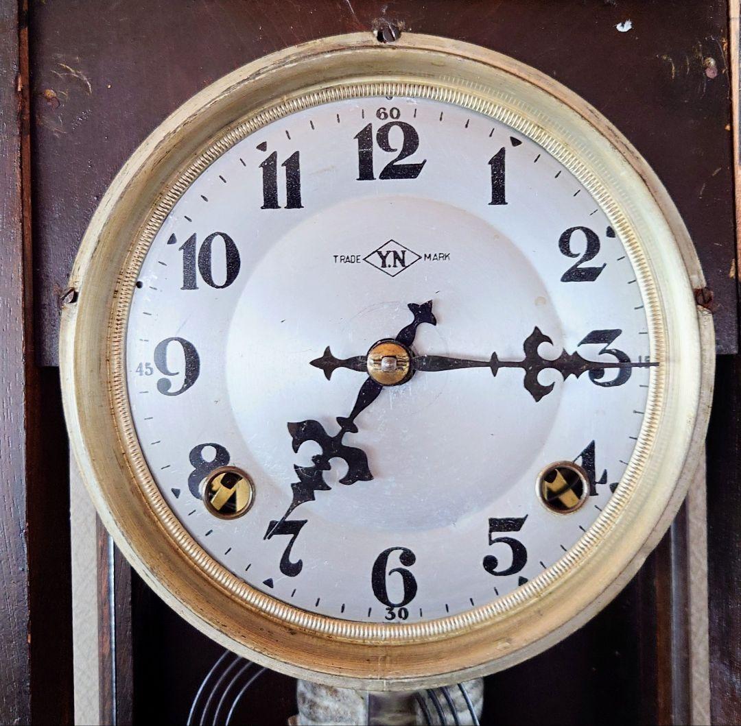 〈完動・美品〉菱Y・N印　大正浪漫ダイヤ硝子 スリゲル宮型ゼンマイ振り子時計