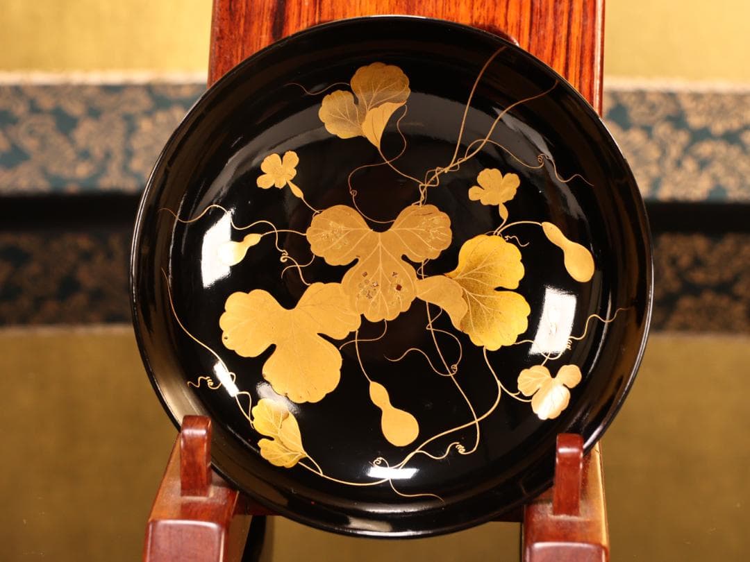 BK411 時代輪島塗 瓢箪図金蒔絵 吸物椀 二客 木製 茶道具 懐石 会席