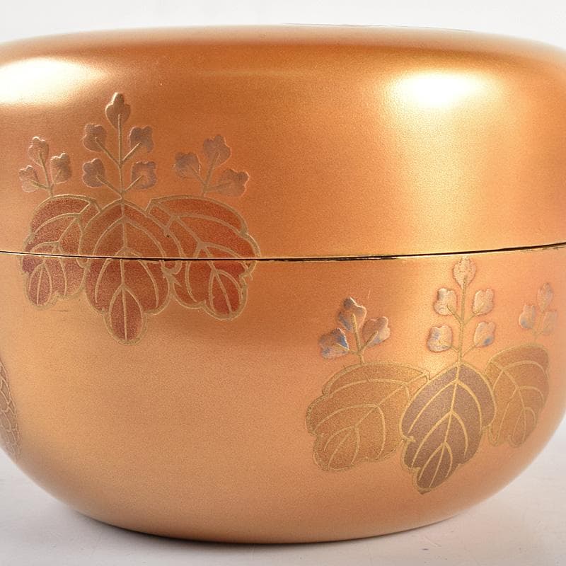 茶道加賀蒔絵師　野村大仙作　金地高台寺蒔絵　平棗　仕覆付　共箱　D　R4985