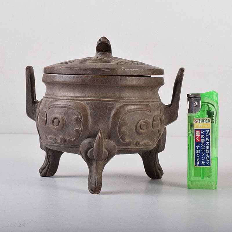 中国古銅漢詩花刻斑竹細工八角香炉在銘UR7587