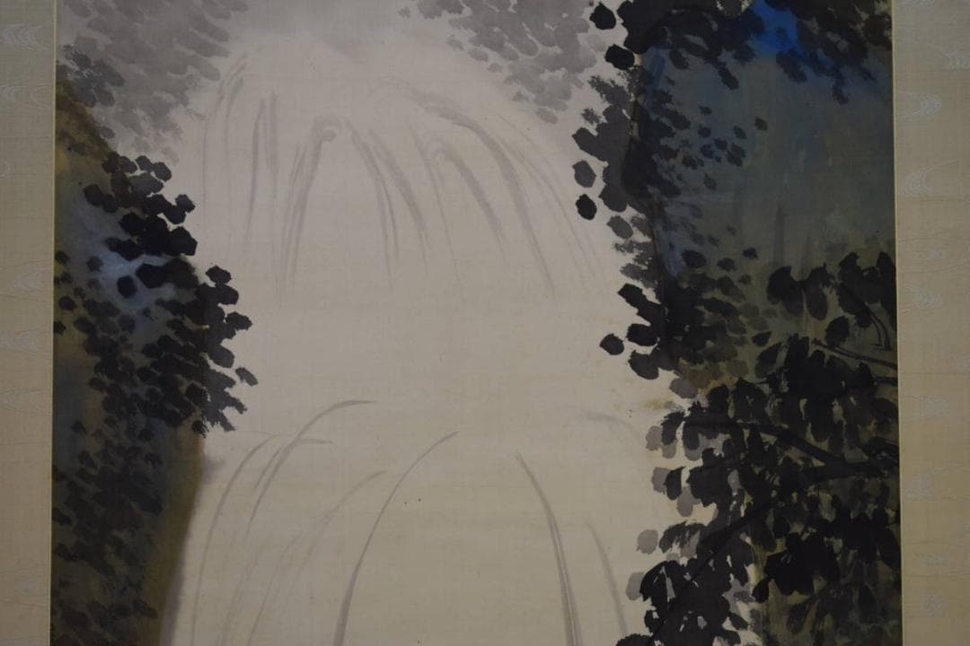 真作/大阪南画壇の耆宿/姫島竹外/飛瀑図/桐共箱付/布袋屋掛軸HG-850