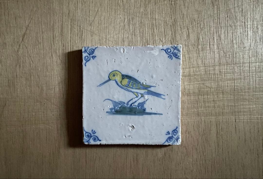 17世紀 色絵デルフトタイル 鳥　オランダ　/デルフト　骨董　古道具 染め付け 17世紀オランダ デルフト初期色絵タイル / the Netherlands 17th C.