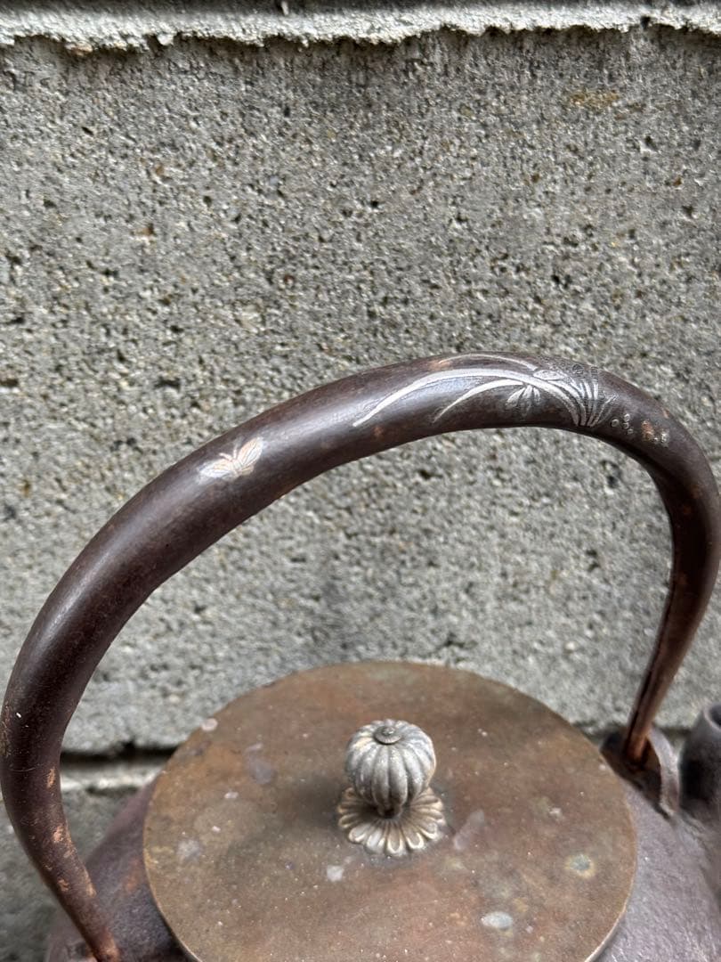 鉄製浮彫り動物模様の鉄瓶 銀象嵌 金粒 - メルカリ