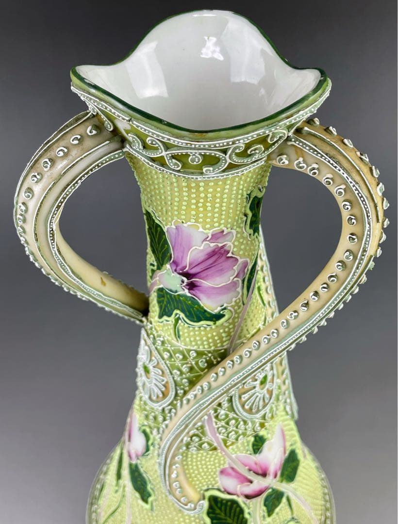 希少】オールドニッポン 約25．3cm 花紋 一陳盛上げ アールヌーボー