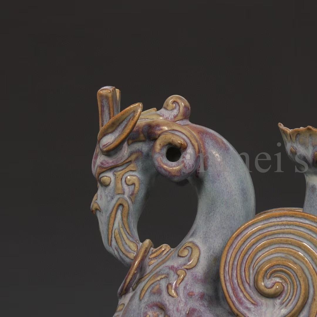 中国古美術・旧藏宋钧窑款羊形烛台・玫瑰紫釉・文房具・木