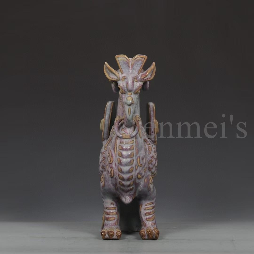 中国古美術・旧藏宋钧窑款羊形烛台・玫瑰紫釉・文房具・木