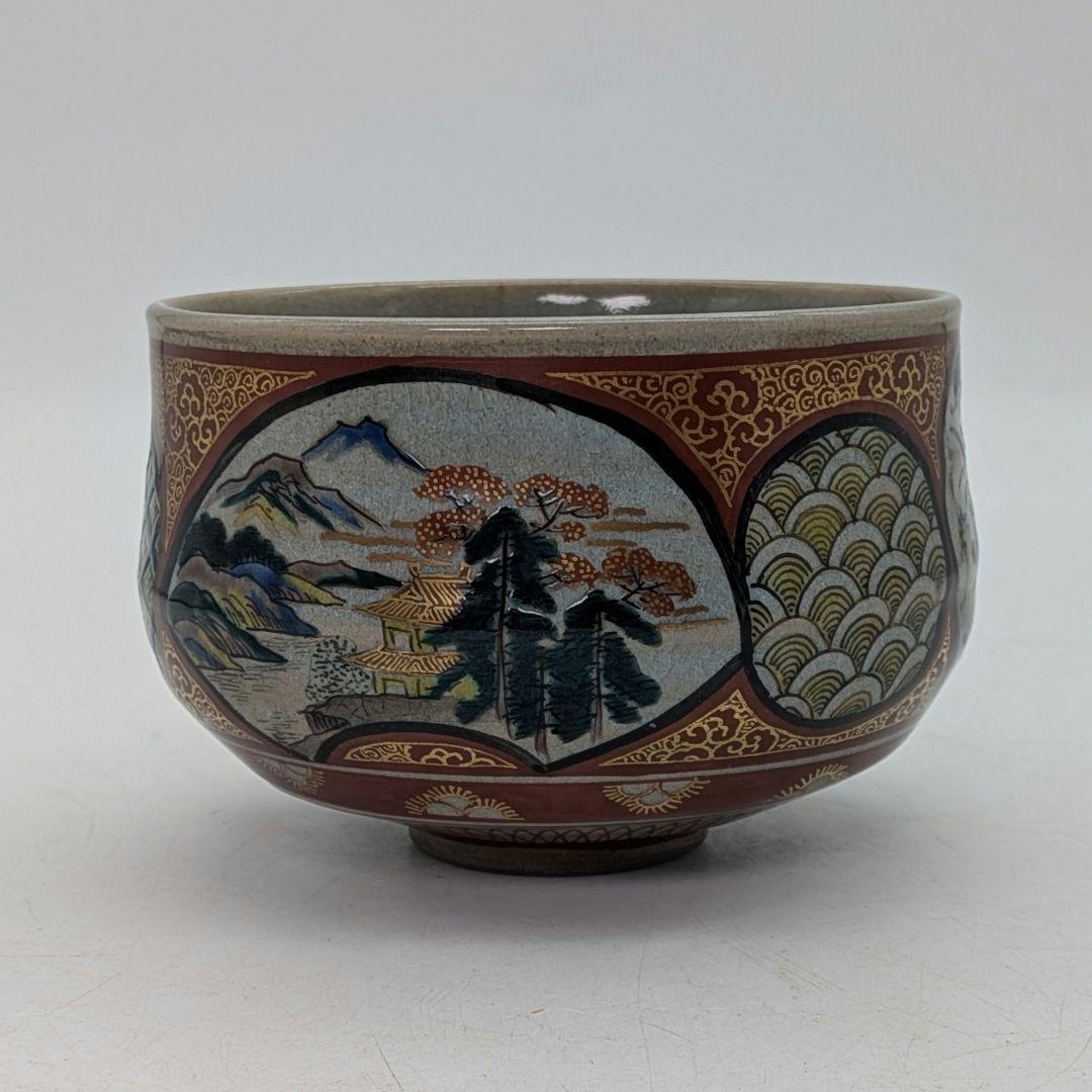 九谷焼 庄三風額面錦絵茶碗 用心箱 抹茶碗 抹茶茶碗 茶道具 茶器 食器 茶盌