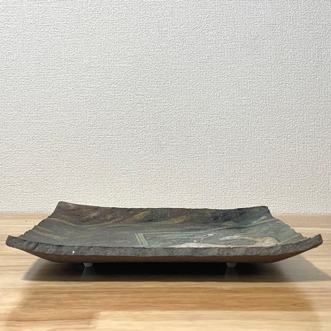 山本長左 九谷長左 飾皿 角皿 九谷焼 鹿に鳥図 九谷焼