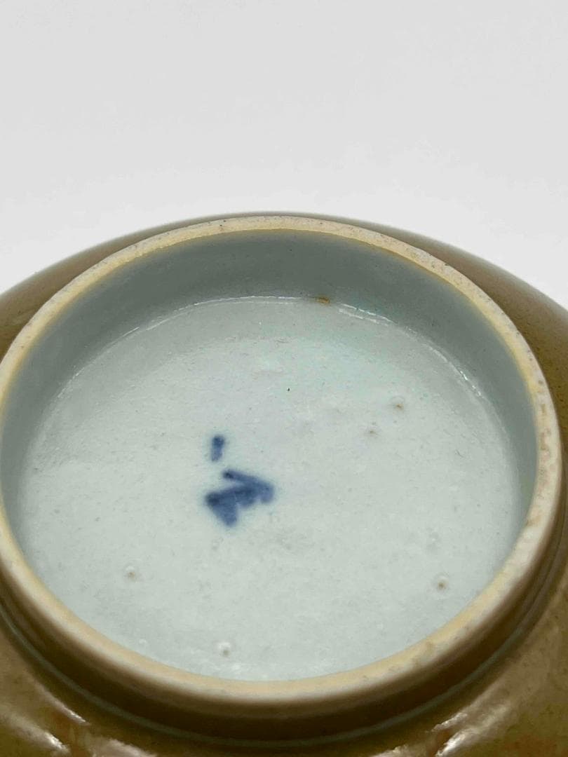 清光緒時代 紫金釉青花草虫文杯 压手杯 茶道具 茶杯 盃 煎茶