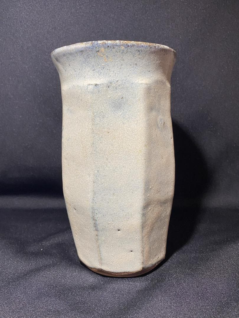 濱田庄司 作 白釉面取花瓶 共箱