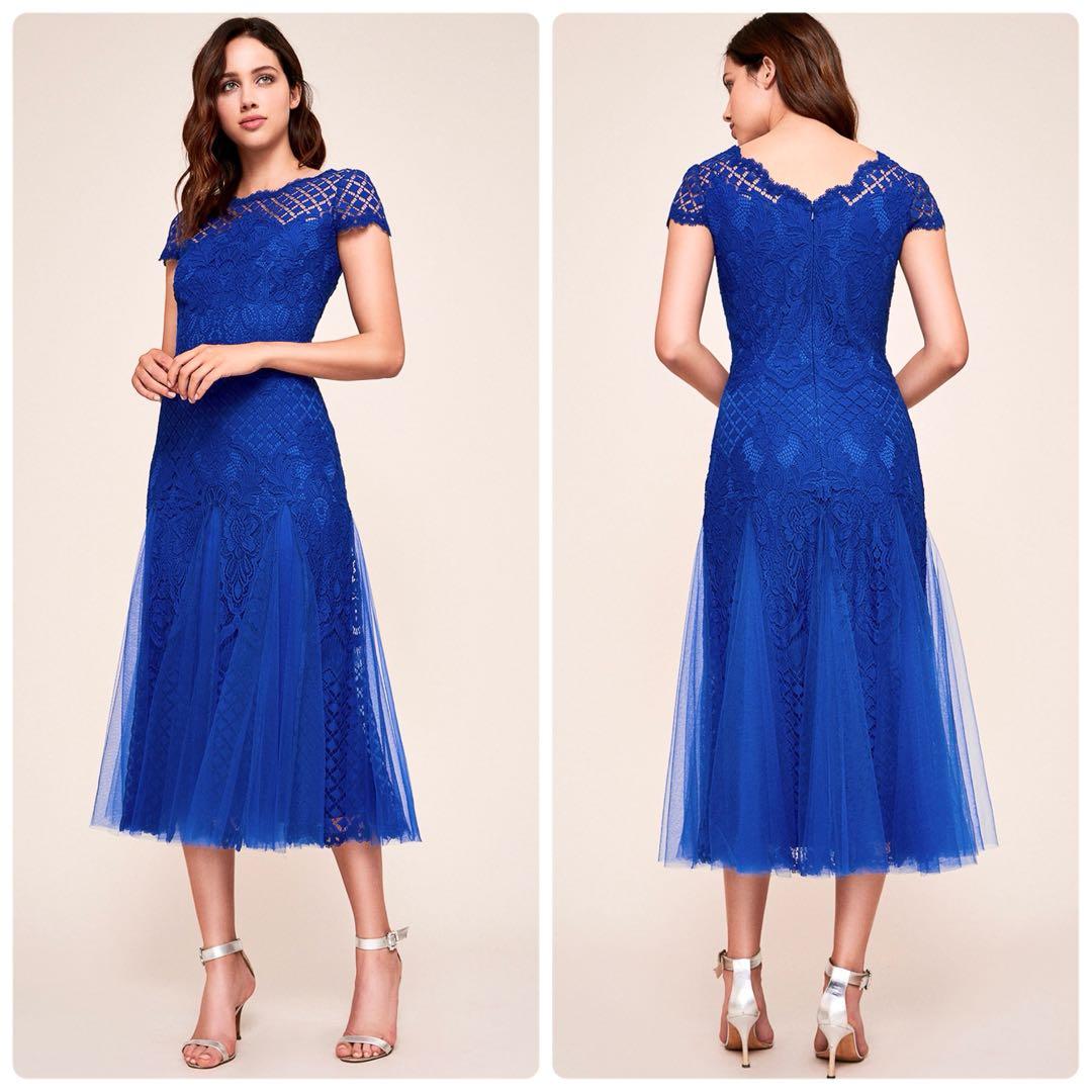【美品】タダシショージ ロイヤルブルー フラワーレースワンピース カクテルドレス