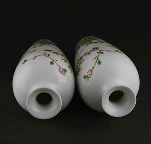 大清乾隆手絵パステル花鳥紋梅瓶一対作り古仿古瓷古玩骨董コレクション復古置物