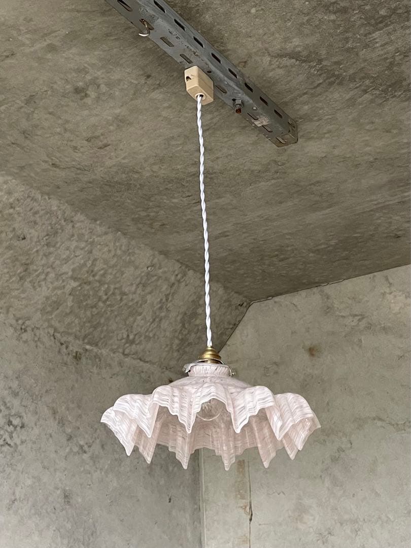 83. 40's フランスアンティーク 古民家 ガラスシェードペンダントランプ