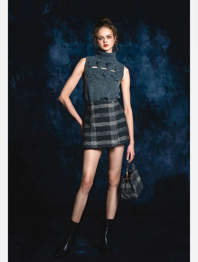 シェリエ　スカート　check jacquard wrap culottes