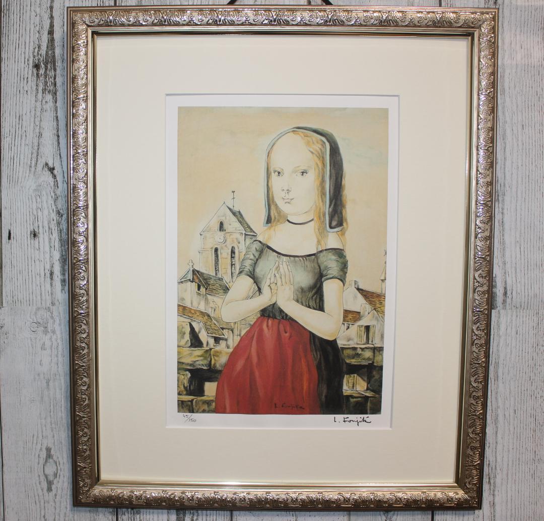 藤田嗣治 エスタンプリトグラフ「少女」販売証明書付き 150部限定