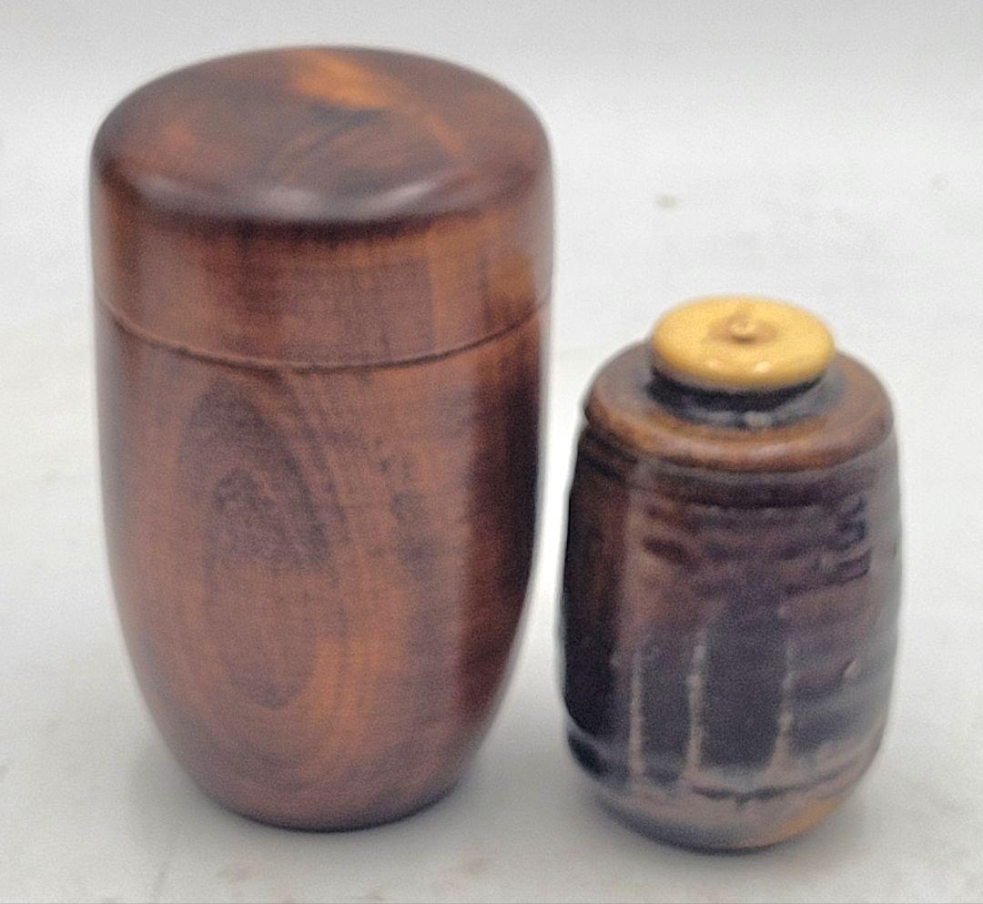 膳所焼 茶入れ 挽家 仕服 合わせ箱 時代物 茶道具 骨董品、美術品