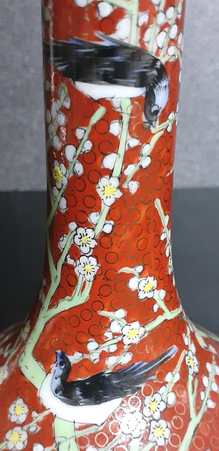 中国アンティーク　廣彩社製　ハンドペイント　金彩　色絵　花鳥図　花瓶