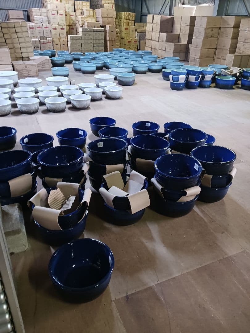 新品 ∅50 陶器 睡蓮鉢 特大 難有 メダカ鉢 手造り 青＆緑色 高級