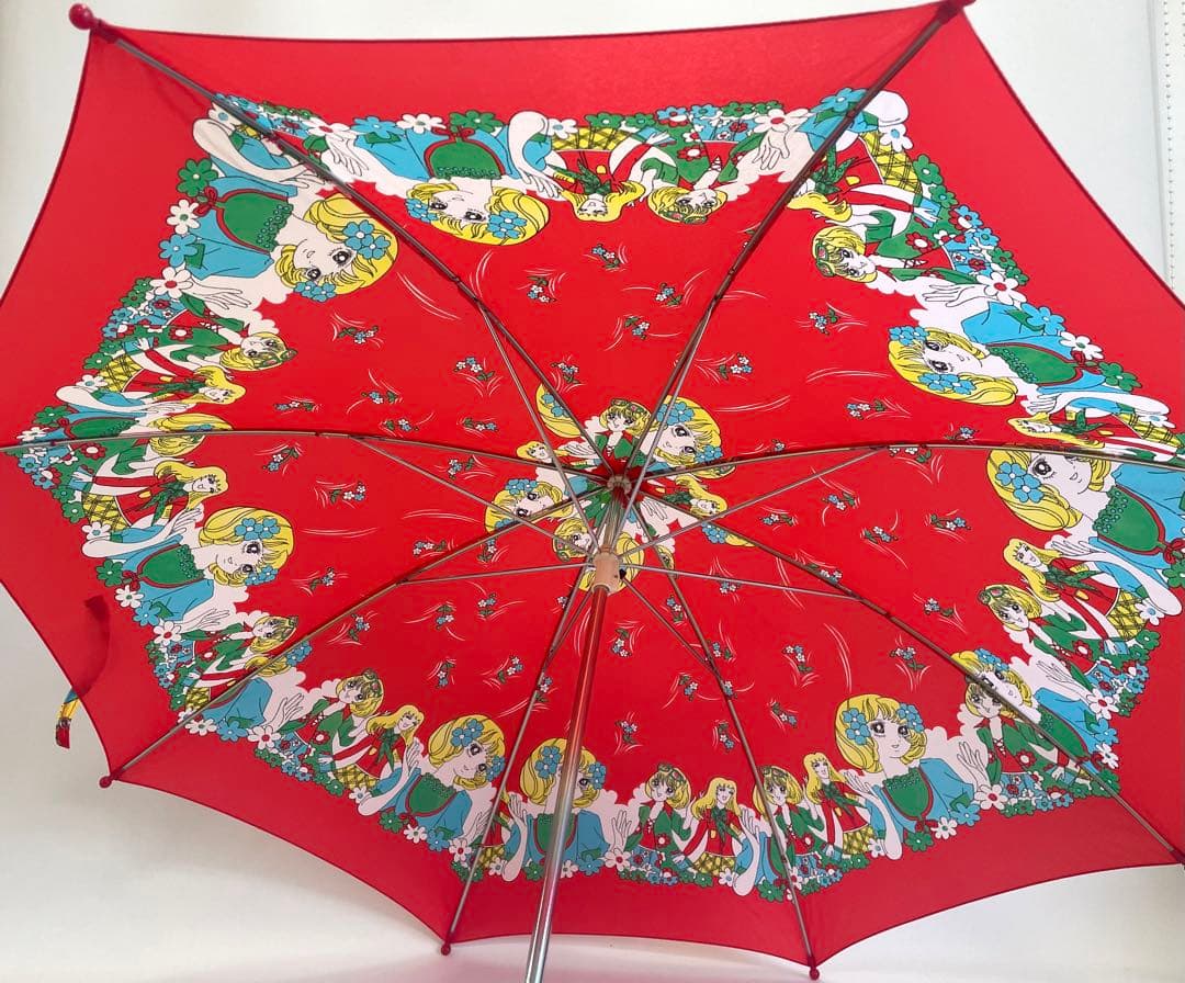 昭和レトロ【67cm】子供用 雨傘 長傘 手動傘 少女柄 レッド 赤 - メルカリ