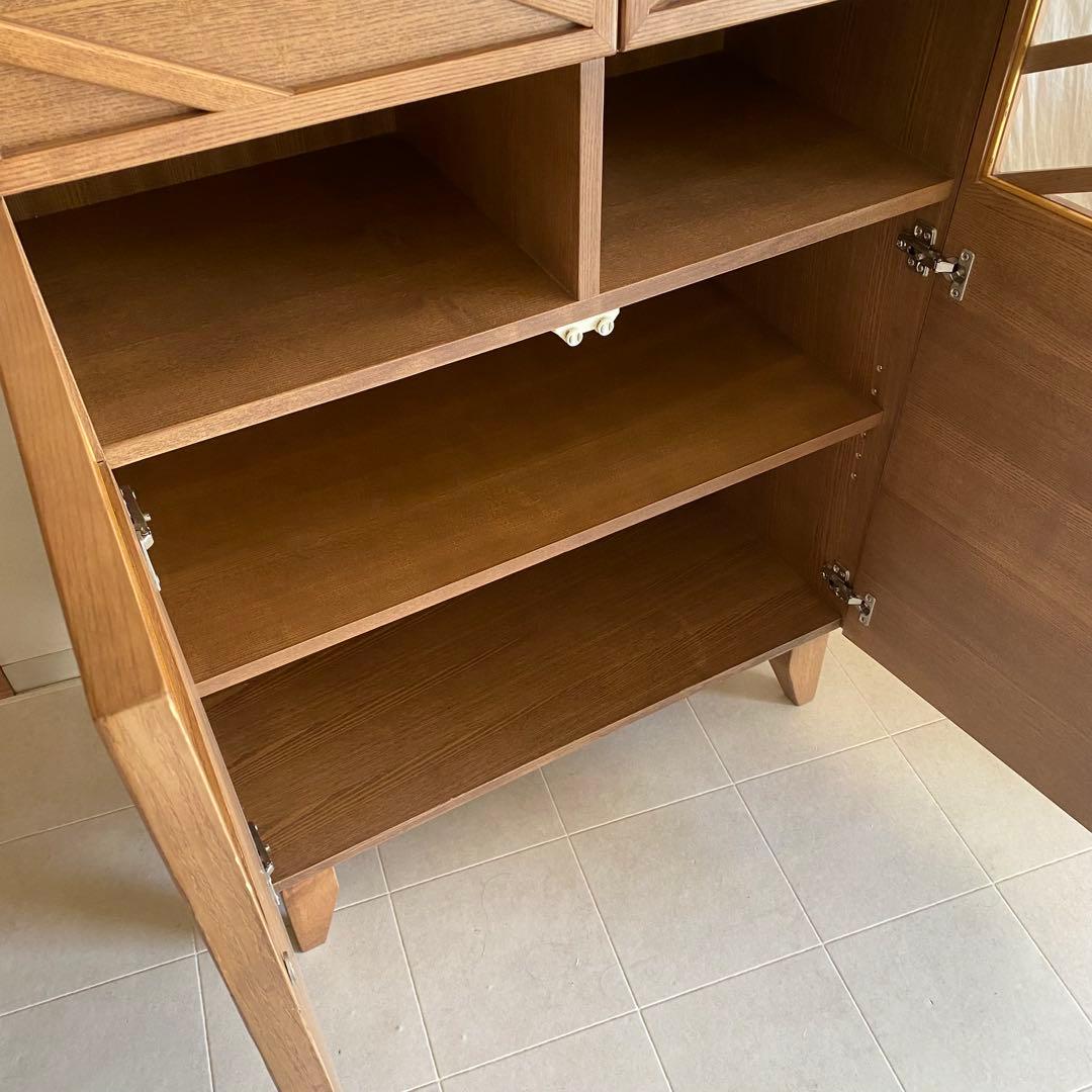 北欧 アンティーク キャビネット チェスト 格子 オーク ガラス 脚付き