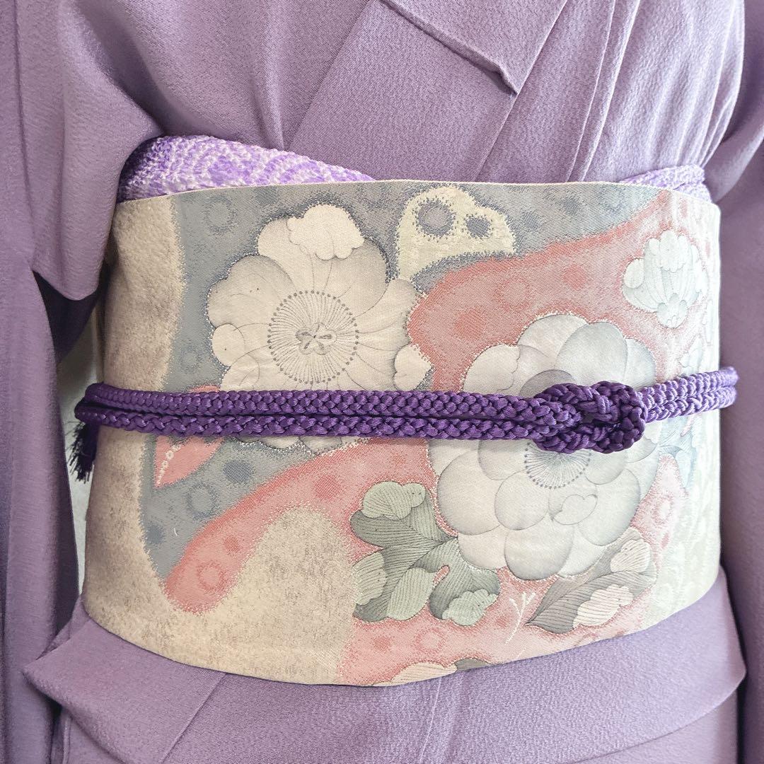 色無地 フルセット 着物 正絹 辻ヶ花の帯 しつけ糸つき ロング丈 紫 J9