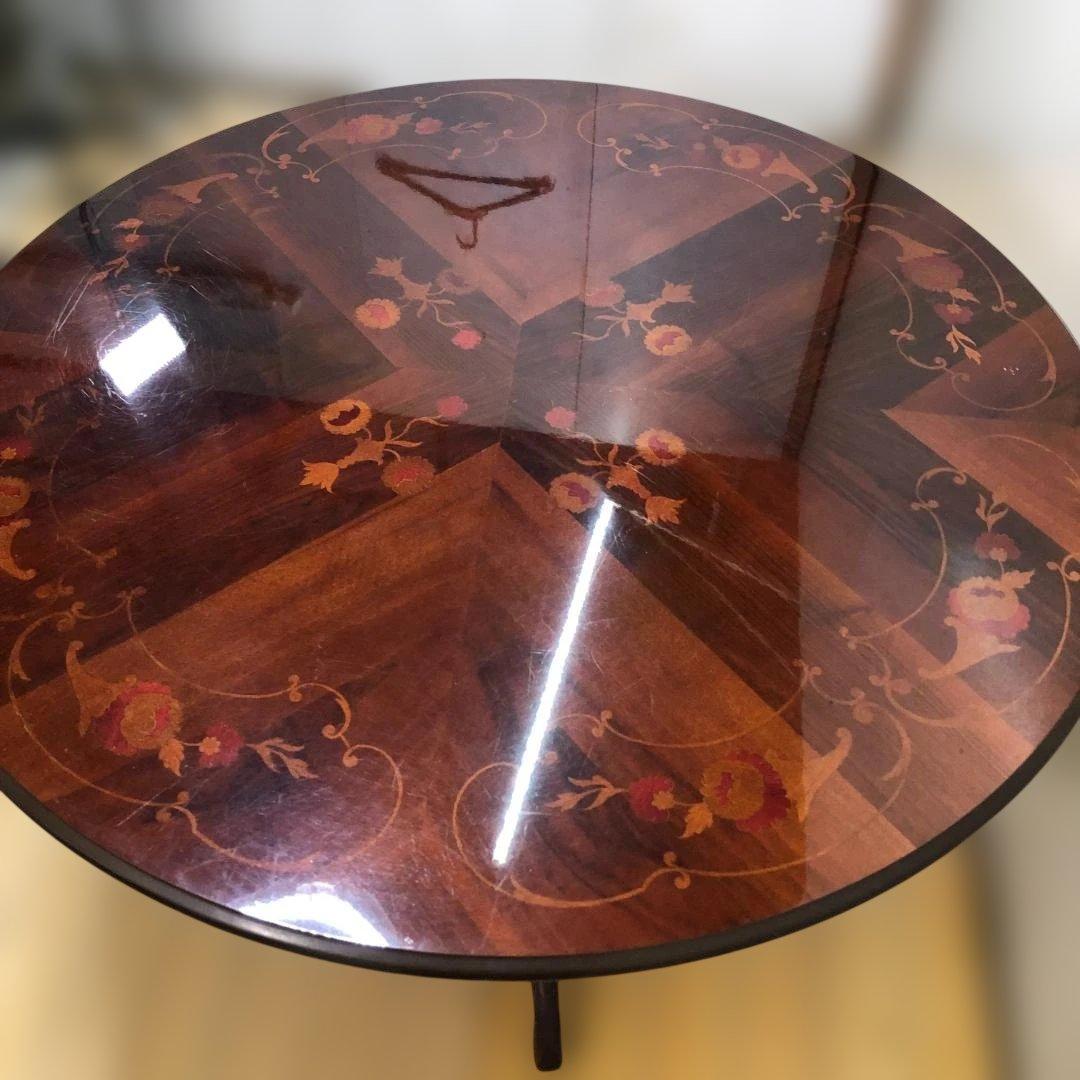 送料無料 ヨーロピアン調 象嵌装飾 丸テーブル ダイニングテーブル251127