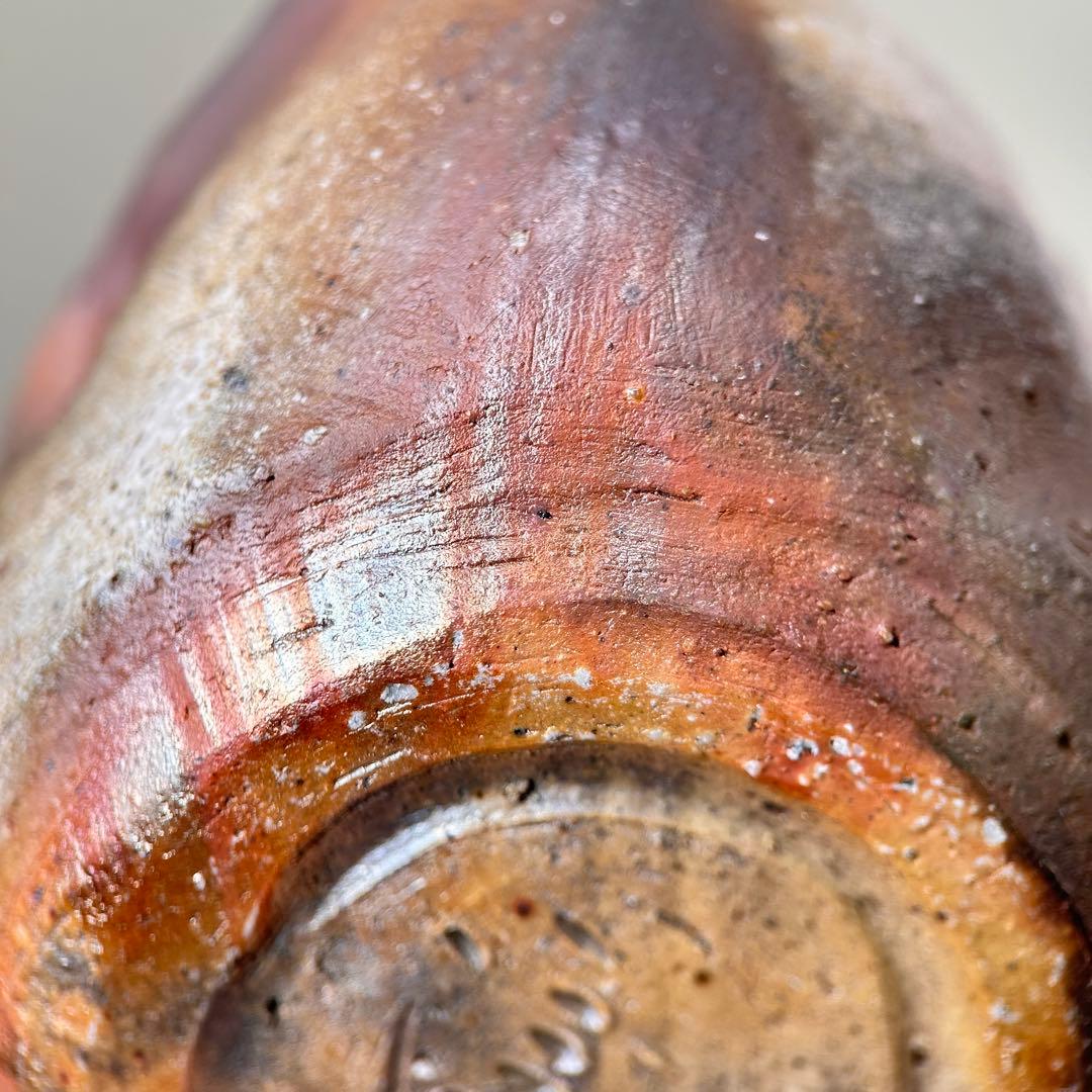 B柴岡信義 備前市無形文化財 備前焼 窯変 共箱 共布 栞 面取 宝瓶 茶器