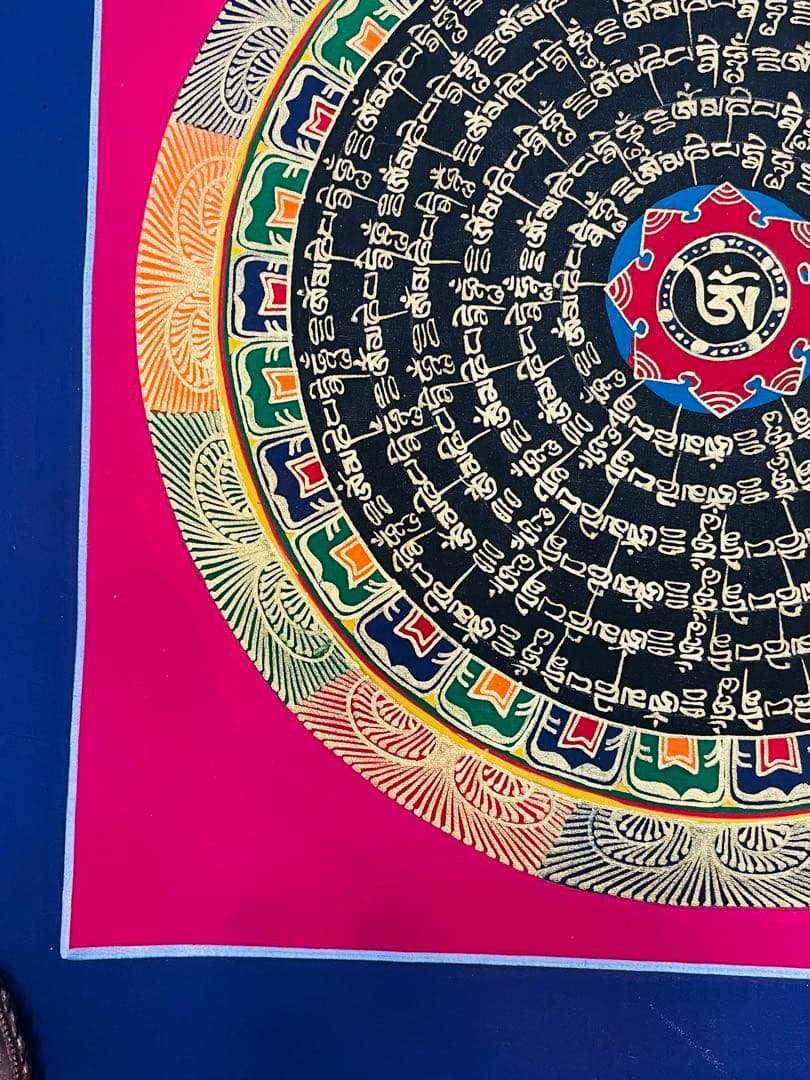 【手描き一点物】チベット密教 曼荼羅タンカ 六字真言入り／開運・護符・浄化p