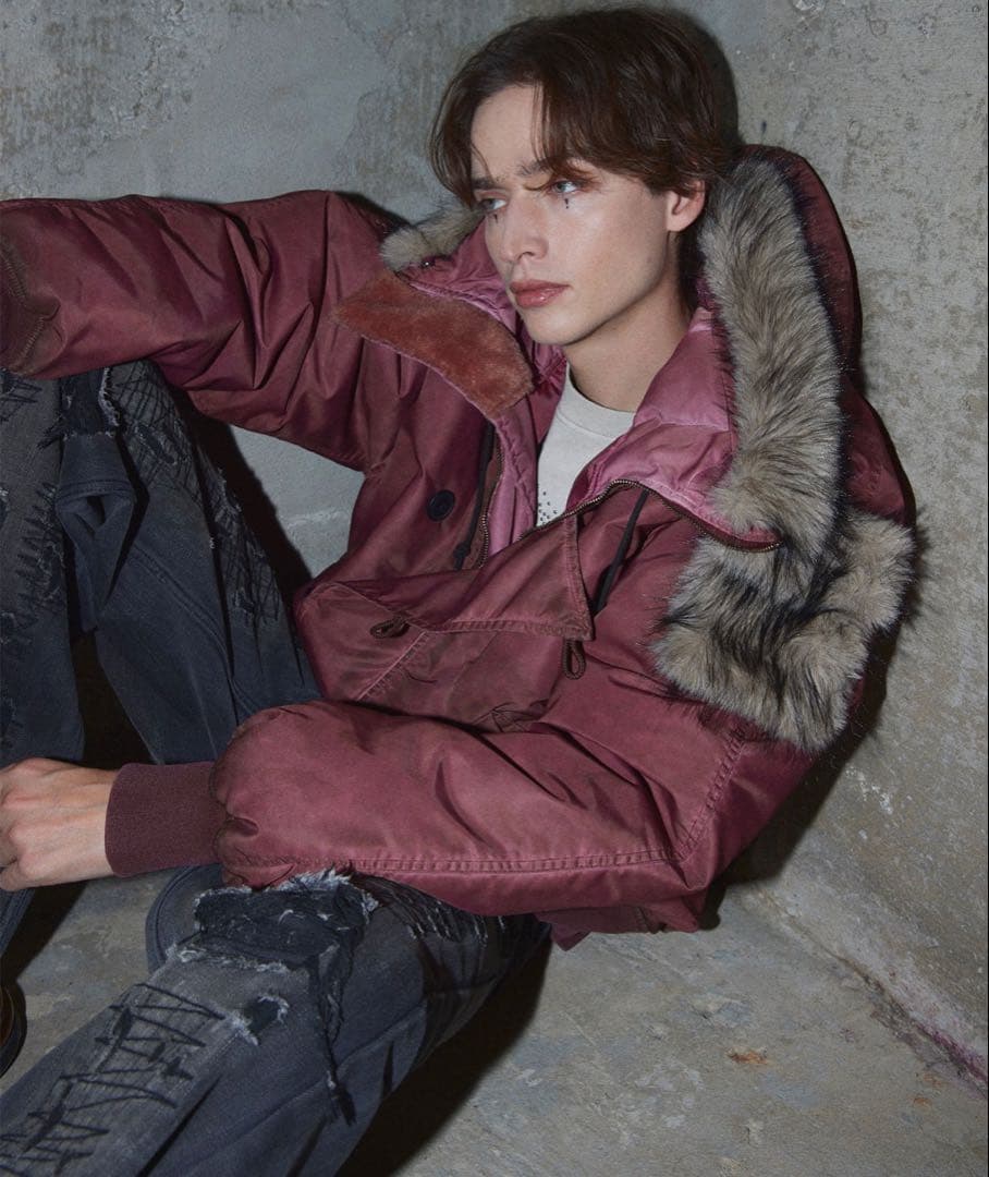 【GRANCY】ファーポケットデザインフェードN2Bジャケット　ピンクLサイズ