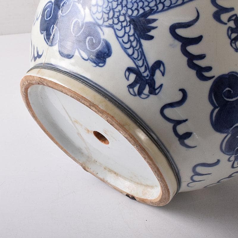 中国　青花　雲龍文鉢　植木鉢　盆栽鉢　N　7768C