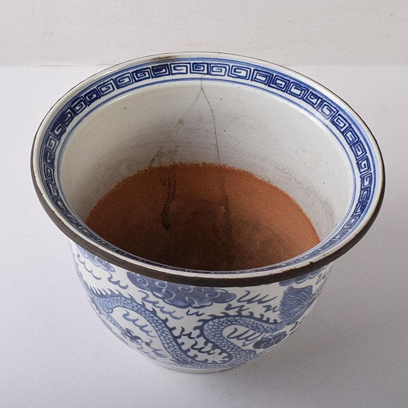 中国　青花　雲龍文鉢　植木鉢　盆栽鉢　N　7768C