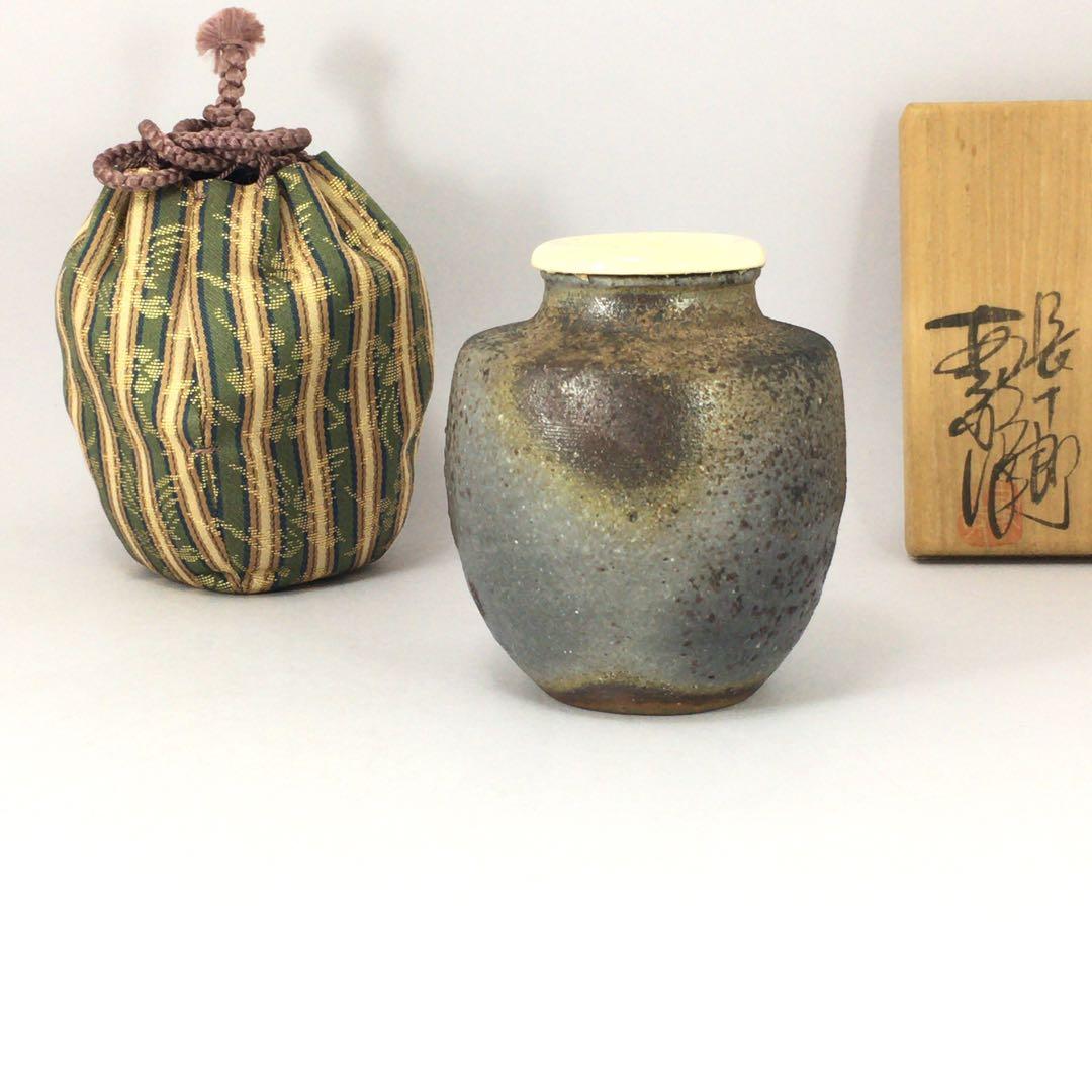 木村長十郎友敬 備前肩衝茶入 共箱／興楽園木村純雄 備前焼