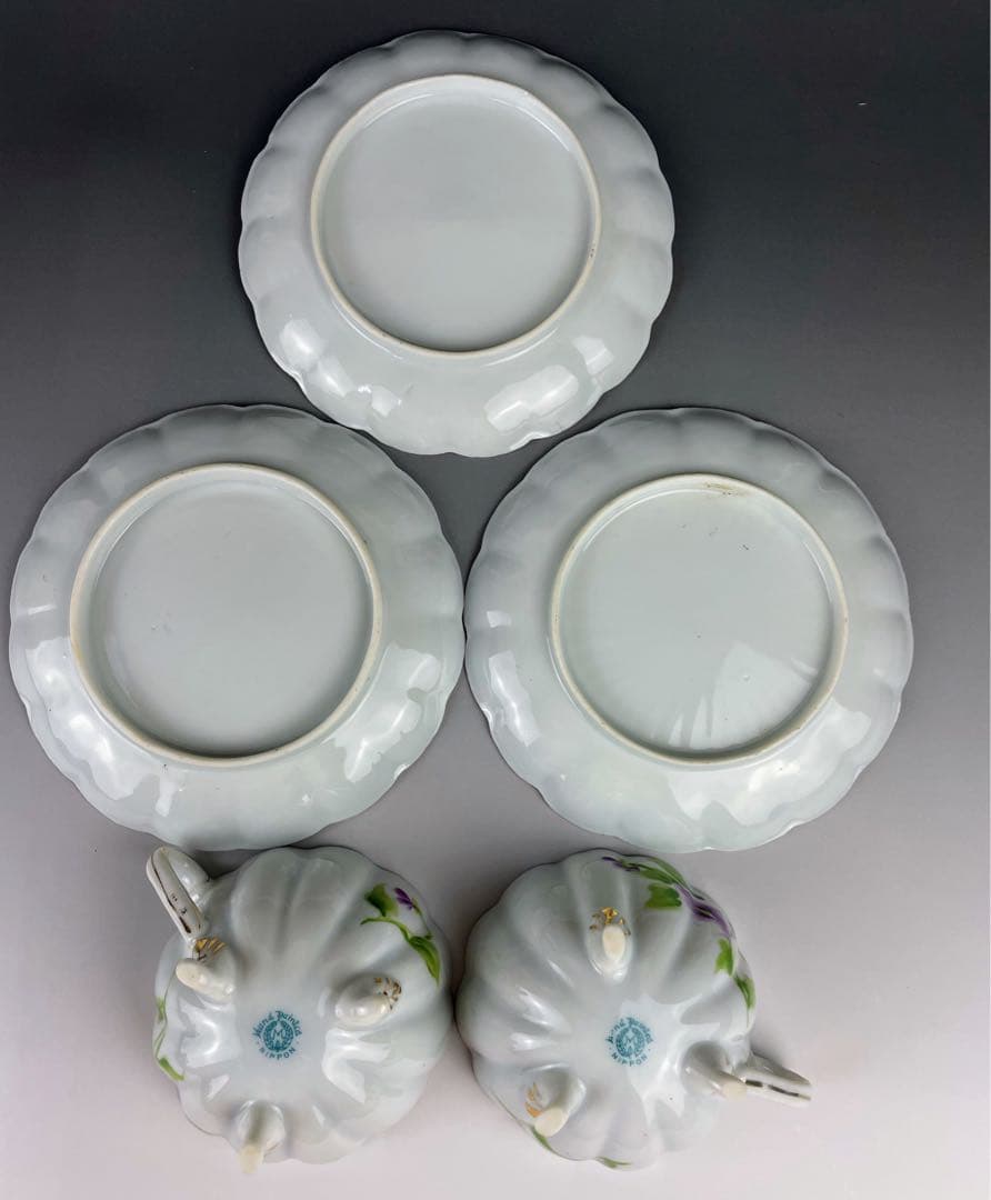 美品】オールドノリタケ パンジー紋 ティーカップ2組 ビオラ 三つ脚 猫足