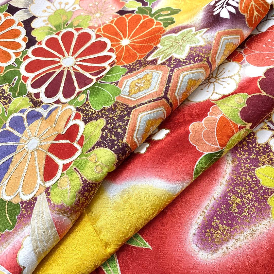 ⭐︎K0809 美品 正絹 振袖 レンタル店放出品 ガード加工 古典柄 赤 11